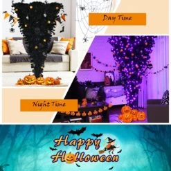 Tangkula Black Upside Down Artificial Christmas Tree Pre-lit Halloween Tree Faux-Pine Christmas Tree w/ Purple LED lights -Northlight Christmas Store GUEST 009638df ce48 4223 97fe c700c6a81b7e