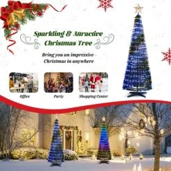 Tangkula 6FT Pop-up Pre-lit Christmas Tree Collapsible Artificial Xmas Tree w/282 RGB Multi-color Lights Tree Top Star, Metal Base -Northlight Christmas Store GUEST 00aec23a a933 492a 9b79 197845e6bdb9