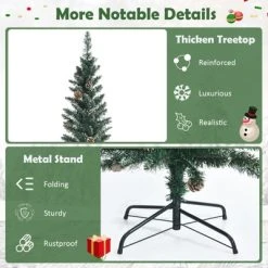 Tangkula 5/6/7FT Slim Pencil Tree Snowy Artificial Christmas Tree with 214/267/351 PVC Branch Tips & 25/31/41 Pine Cones Full Holiday Decoration Tree for Xmas -Northlight Christmas Store GUEST 01ebbbbc 9710 4ff4 8f33 92a27424a9cf