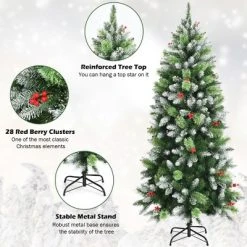 Costway 5ft6ft7.5ft Unlit Snowy Hinged Artificial Christmas Pencil Tree w/ Red Berries -Northlight Christmas Store GUEST 02ae8dd7 4d4c 4ba9 b474 03603224cd1d