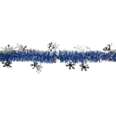 Northlight 50' x 2" Royal Blue and Silver Christmas Tinsel Garland with Snowflakes - Unlit 4 Northlight 50' x 2" Royal Blue and Silver Christmas Tinsel Garland with Snowflakes - Unlit - Image 2