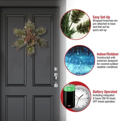 National Tree Company Pre-Lit Artificial Christmas Star Wreath, Green, Glittery Bristle Pine, White Lights with Pine Cones, Frosted Branches,14 Inches 6 National Tree Company Pre-Lit Artificial Christmas Star Wreath, Green, Glittery Bristle Pine, White Lights with Pine Cones, Frosted Branches,14 Inches - Image 4