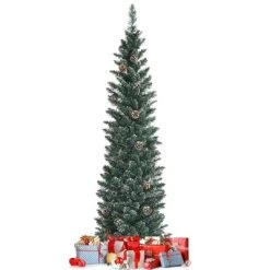 Tangkula 5/6/7FT Slim Pencil Tree Snowy Artificial Christmas Tree with 214/267/351 PVC Branch Tips & 25/31/41 Pine Cones Full Holiday Decoration Tree for Xmas -Northlight Christmas Store GUEST 04642025 7ea6 46b5 94c2 64401d813ca4