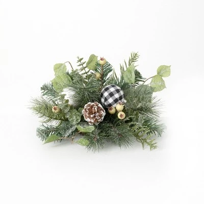 Sullivans Flocked Plaid Pine Orb Decorative Filler 6"H Green 5 Sullivans Flocked Plaid Pine Orb Decorative Filler 6"H Green - Image 3