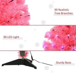 HOMCOM 35.5" Tall Pre-Lit Douglas Fir Artificial Christmas Tree with Realistic Branches, 90 Multi-Color LED Lights, Fiber Optics, and 90 Tips, Pink -Northlight Christmas Store GUEST 049cfcbd 85e1 4d20 be7b 9f8706fbe6a3