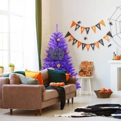 Tangkula Artificial Purple Christmas Tree, Prelit Purple Halloween Tree w/ Orange LED Lights & Pumpkin Ornaments -Northlight Christmas Store GUEST 05640a16 ebdb 496b 89d8 bdc4e8ecbfef