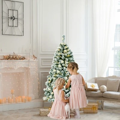 Tangkula Pre-lit Artificial Hinged Christmas Pine Tree Snow Flocked Decoration Tree 4 Tangkula Pre-lit Artificial Hinged Christmas Pine Tree Snow Flocked Decoration Tree - Image 2