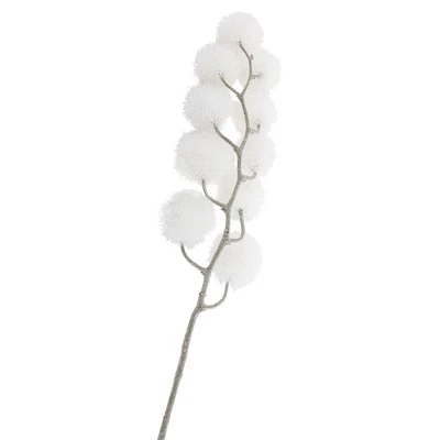 Northlight 24" White Glittered Pom Pom Artificial Christmas Spray 5 Northlight 24" White Glittered Pom Pom Artificial Christmas Spray - Image 3