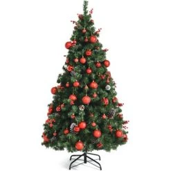 Tangkula Pre-lit Artificial Christmas Tree Includes LED Lights & Branch Tips