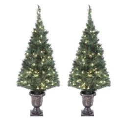 LuxenHome Set of 2 4Ft Pre-Lit LED Artificial Pine Christmas Tree with Urn Pot -Northlight Christmas Store GUEST 07230449 6fc0 456f 9955 ba0869071fab