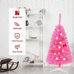 Costway 3 ft Premium Artificial Christmas Mini Tree Holiday Season Pink w/ Plastic Stand -Northlight Christmas Store GUEST 07279886 ef0d 4942 9926 1b0696f483c7