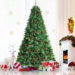 Tangkula 8ft Pre-Decorated Holiday Christmas Tree Unlit Artificial Pine Tree w/ Red Berries -Northlight Christmas Store GUEST 076edd65 fff9 4780 b52a 5db15934219d