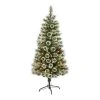 Nearly Natural 5’ Frosted Swiss Pine Prelit LED Artificial Christmas Tree with Berries