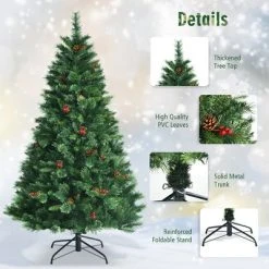 Costway 6ft Pre-lit Hinged Artificial Christmas Tree w/ Pine Cones & Red Berries -Northlight Christmas Store GUEST 08778c36 7e7e 41c7 9df9 d9b4e2c0c557
