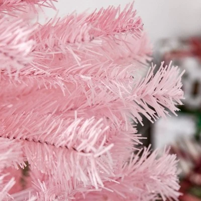 HOMCOM Tall Unlit Slim Douglas Fir Artificial Christmas Tree with Realistic Branches with Tips, Pink 7 HOMCOM Tall Unlit Slim Douglas Fir Artificial Christmas Tree with Realistic Branches with Tips, Pink - Image 5