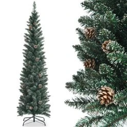Tangkula 5/6/7FT Slim Pencil Tree Snowy Artificial Christmas Tree with 214/267/351 PVC Branch Tips & 25/31/41 Pine Cones Full Holiday Decoration Tree for Xmas -Northlight Christmas Store GUEST 0a161466 8344 4eca 9ce3 a219269415b0