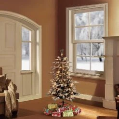 4.5ft Pre-Lit Flocked Alaskan Fir Artificial Christmas Tree - Puleo