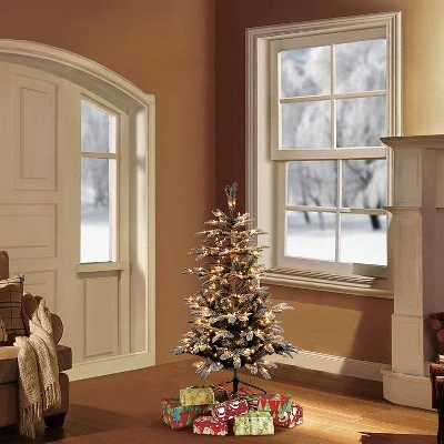 4.5ft Pre-Lit Flocked Alaskan Fir Artificial Christmas Tree - Puleo 3 4.5ft Pre-Lit Flocked Alaskan Fir Artificial Christmas Tree - Puleo