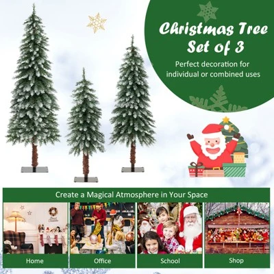 Costway Pre-Lit Christmas Tree Set of 3 Slim Artificial Lighted Xmas Decoration 3/4/5 FT 6 Costway Pre-Lit Christmas Tree Set of 3 Slim Artificial Lighted Xmas Decoration 3/4/5 FT - Image 4