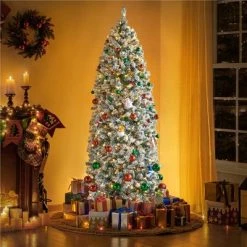 Yaheetech Prelit Flocked Pencil Artificial Christmas Tree Holiday Decoration Hinged Spruce, Green -Northlight Christmas Store GUEST 0b48639e bd92 4a9f 95b8 b2f79ceb3f81