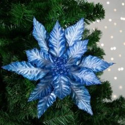 Northlight 25" Two Tone Blue Glittered Poinsettia Christmas Stem Spray