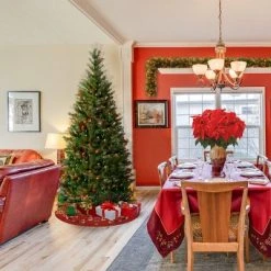 National Tree Company 6.5 ft Pre-Lit Artificial Slim Christmas Tree, Green, Aspen Spruce, Multicolor Lights, Includes Stand