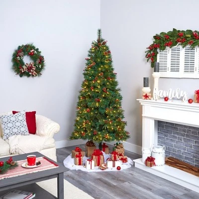 Nearly Natural 7-ft Mixed Pine Artificial Christmas Tree with 350 Clear LED Lights, Pine Cones and Berries 6 Nearly Natural 7-ft Mixed Pine Artificial Christmas Tree with 350 Clear LED Lights, Pine Cones and Berries - Image 4