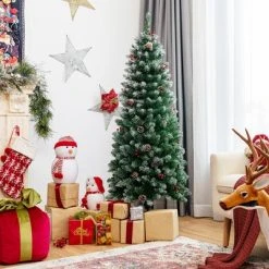 Costway 5ft Pre-lit Artificial Hinged Pencil Christmas Tree Decorated Snow Flocked Tips -Northlight Christmas Store GUEST 0e6017b0 f9aa 47c1 9d34 cb75cec500c7