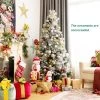 Costway 6ft Artificial Christmas Tree, Snow Flocked Hinged Xmas Tree w/ Pine Needles, Red Berries, Pine Cones & Metal Base