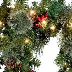 Haute Decor Haute Décor 6' Battery Operated Pre-Lit LED Mixed Greenery Christmas Cascading Artificial Mantel Swag White Lights