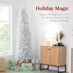 Best Choice Products White Artificial Holiday Christmas Pencil Tree w/ Metal Base