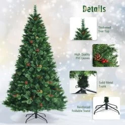 Costway 7ft Pre-lit Hinged Artificial Christmas Tree w/ Pine Cones & Red Berries -Northlight Christmas Store GUEST 111c054d 590e 40e2 b0bd 69155b17e07c