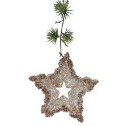 Northlight 25" Brown and Green Artificial Mini Pine Needle Sprig with Star Hanging Spray