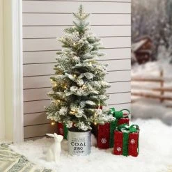 LuxenHome 3Ft Pre-Lit LED Artificial Flocked Fir Christmas Tree with Metal Pot -Northlight Christmas Store GUEST 1142e23c 4894 436c 8975 3337044ca2c0