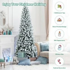 Costway 7.5ft Snow-Flocked Hinged Artificial Christmas Pencil Tree w/ 1189 Mixed Tips -Northlight Christmas Store GUEST 117e0548 7548 44cd a148 6a8a57c385c7
