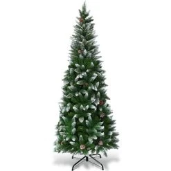 Tangkula 6FT Artificial Pencil Christmas Tree Snow Flocked Tree w/ Pine Cones and Metal stand -Northlight Christmas Store GUEST 123714d7 b826 4778 8f3f f8f4d0710f47