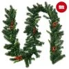 Costway 9Ft Pre-lit Artificial Christmas Garland Red Berries w/ 100 LED Lights & Timer
