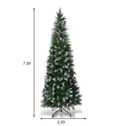 Tangkula 7.5'Artificial Pencil Christmas Tree Snow Flocked Tree w/ Pine Cones and Metal stand -Northlight Christmas Store GUEST 126b7fb9 8b29 4b5e a29a 6d68295bbe0b