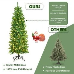 Costway 6Ft Pre-lit Artificial Pencil Christmas Tree Hinged Fir PVC Tree /250 LED Lights -Northlight Christmas Store GUEST 13c9c03c 9ece 4376 acae a36a5154aed8