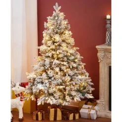 LuxenHome 5ft Pre-Lit LED Artificial Flocked Full Fir Christmas Tree