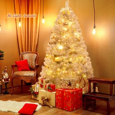 Costway 6Ft Hinged Unlit Artificial Silver Tinsel Christmas Tree Holiday w/Metal Stand 5 Costway 6Ft Hinged Unlit Artificial Silver Tinsel Christmas Tree Holiday w/Metal Stand - Image 3