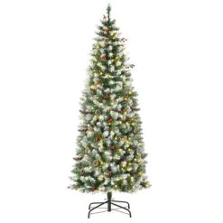 HOMCOM Pre-Lit Snow-Dipped Artificial Christmas Tree with Realistic Branches, LED Lights, Pine Cones, Red Berries and Tips -Northlight Christmas Store GUEST 15235bff bf29 451b a10f 3b29c0609c92