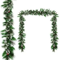 Costway 9ft Pre-lit Christmas Garland w/ Snow Flocked Tips Red Berries 50 Lights & Timer -Northlight Christmas Store GUEST 160a2370 35a5 4124 b37c 6f4ba86747c7