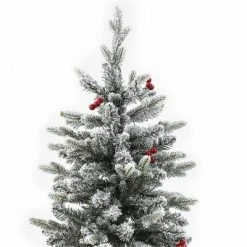 LuxenHome 5ft Pre-Lit LED Artificial Flocked Slim Fir Christmas Tree with Metal Pot and Red Holly Berries -Northlight Christmas Store GUEST 16825fe5 621e 4f1a aa98 284c66a46277