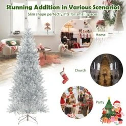 Tangkula 6/7 FT Pre-lit Artificial Christmas Tree Hinged Xmas Pencil Tree with 790/1030 Branch Tips 300/400 Warm White LED Lights -Northlight Christmas Store GUEST 1751b6eb 2985 4791 942a 46070fb60883