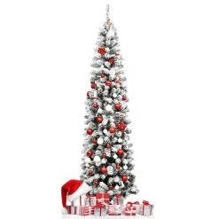 Tangkula Pencil Artificial Christmas Tree Snow Flocked Pencil Tree with Flexible Stand -Northlight Christmas Store GUEST 17896493 d658 4bf2 b6a3 7d1b1b6118cc