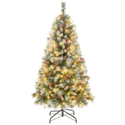 Costway 5FT/6.5FT/7.5FT Artificial Christmas Tree Hinged with 200/420/560/650 Warm LED Lights & 126/207/267/309 Red Berries 12 Costway 5FT/6.5FT/7.5FT Artificial Christmas Tree Hinged with 200/420/560/650 Warm LED Lights & 126/207/267/309 Red Berries - Image 10