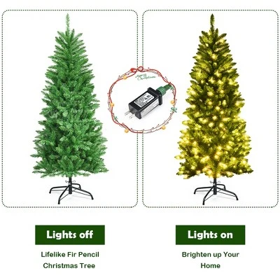 Costway 5Ft Pre-lit Artificial Pencil Christmas Tree Hinged Fir PVC Tree /150 LED Lights 11 Costway 5Ft Pre-lit Artificial Pencil Christmas Tree Hinged Fir PVC Tree /150 LED Lights - Image 9