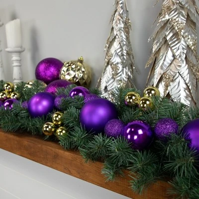 Northlight 6' Purple Shatterproof Ball 3-Finish Christmas Garland 4 Northlight 6' Purple Shatterproof Ball 3-Finish Christmas Garland - Image 2
