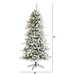 6ft Nearly Natural Pre-Lit LED Flocked Livingston Fir with Pinecones Artificial Christmas Tree Clear Lights
